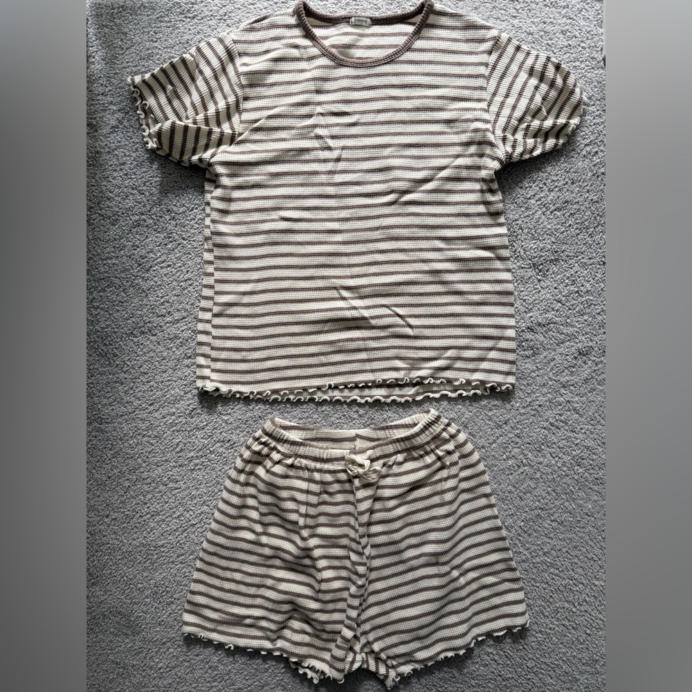 Striped Women’s Lounge Set - Brown and Cream